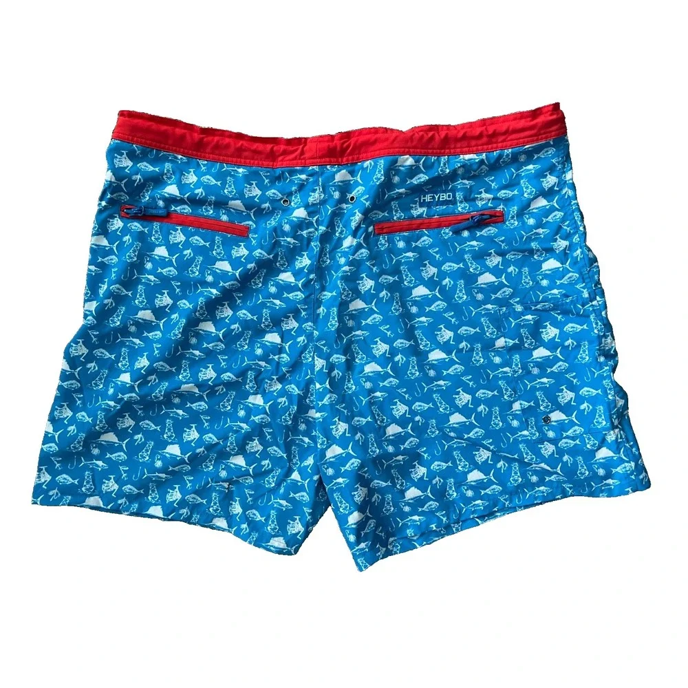 Heybo Outdoors Shorts Mens XL Blue‎ White Fishing Swim Trunks Quick Dry Pockets